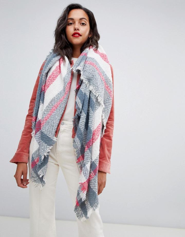 Pieces Check Herringbone Square Scarf - Multi