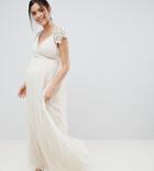 Little Mistress Maternity Maxi Dress With Lace Back - Cream