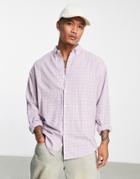 Asos Design 90s Oversized Shirt In Lilac Vintage Style Dad Plaid-purple