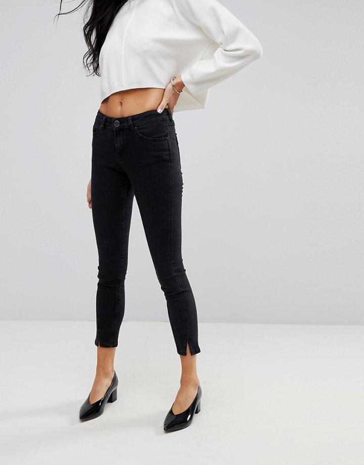Asos Lisbon Skinny Mid Rise Jeans With Twisted Seams In Washed Black - Black