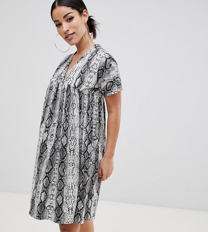 Asos Design Maternity Ultimate Smock Dress In Snake Print-multi