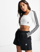 Adidas Originals Adicolor Three Stripe Long Sleeve Top In White With Square Neck