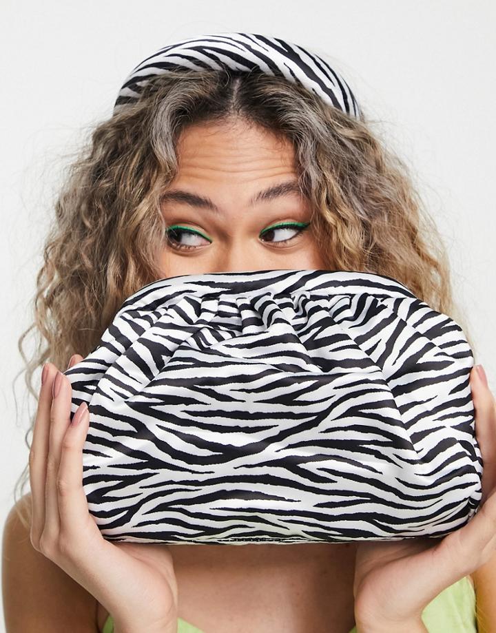 My Accessories London Satin Frame Clutch Bag In Zebra Print - Part Of A Set-multi
