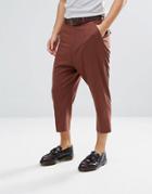 Asos Drop Crotch Tapered Smart Pants In Rust Wool Mix - Tan