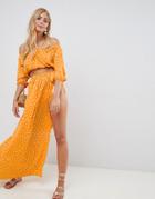 Asos Design Chiffon Spot Split Maxi Beach Skirt - Multi