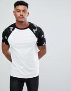 Asos Design T-shirt With Floral Printed Raglan Sleeve - White