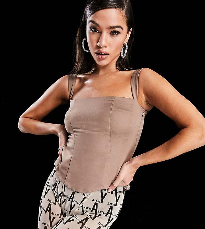 Asyou Satin Seam Detail Top In Camel-brown