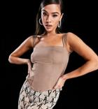 Asyou Satin Seam Detail Top In Camel-brown