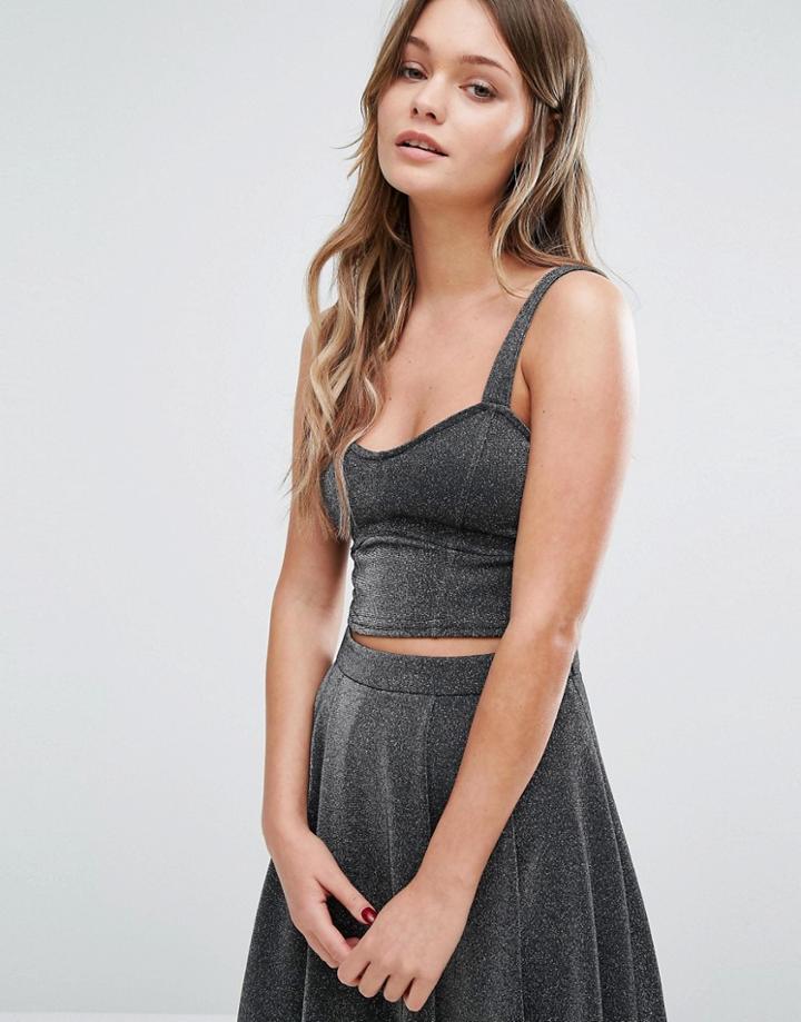 New Look Metallic Co Ord Crop Top - Silver