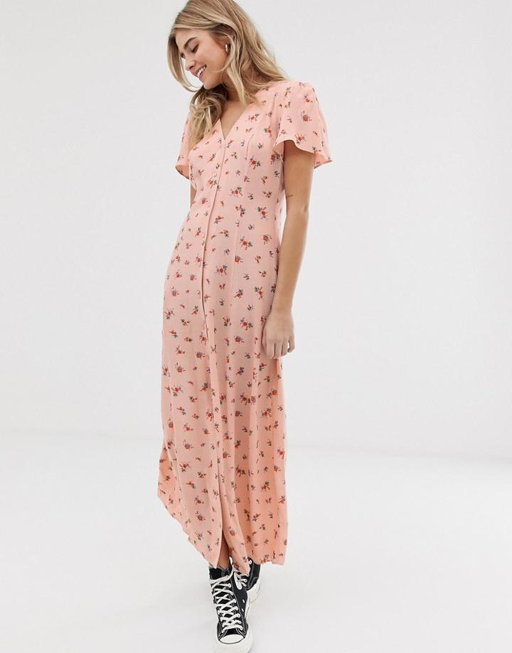 Nobody's Child Button Front Maxi Dress In Floral - Pink