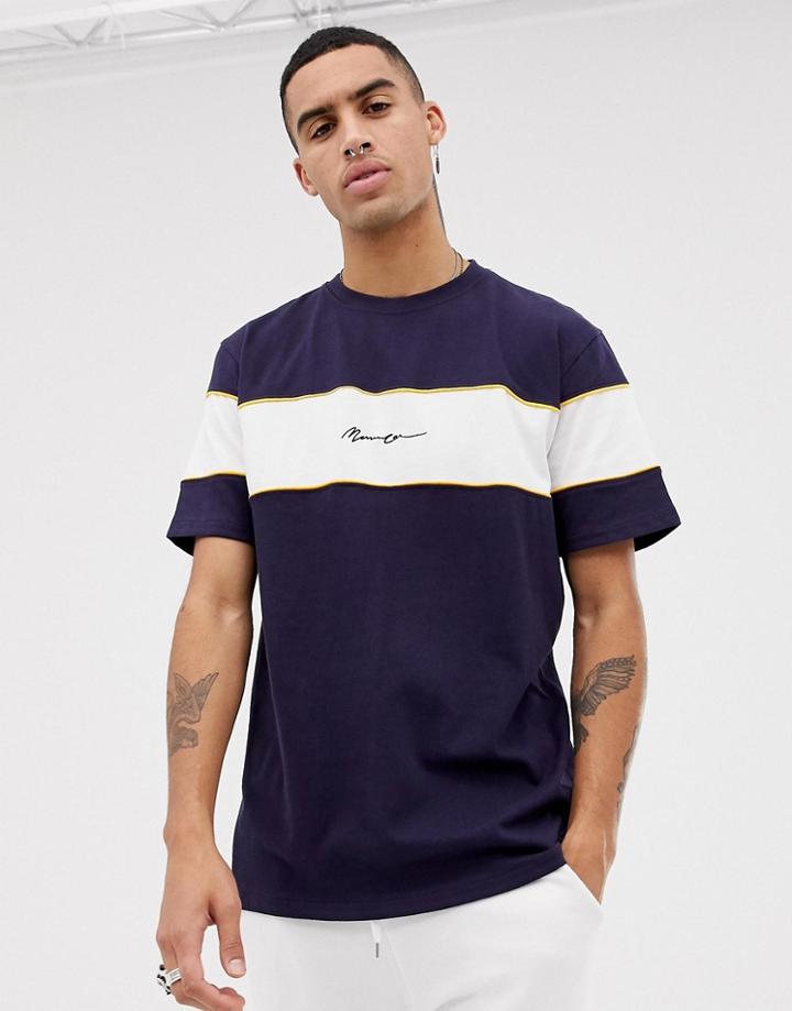 Mennace Oversized T-shirt With Block Logo In Navy - Navy