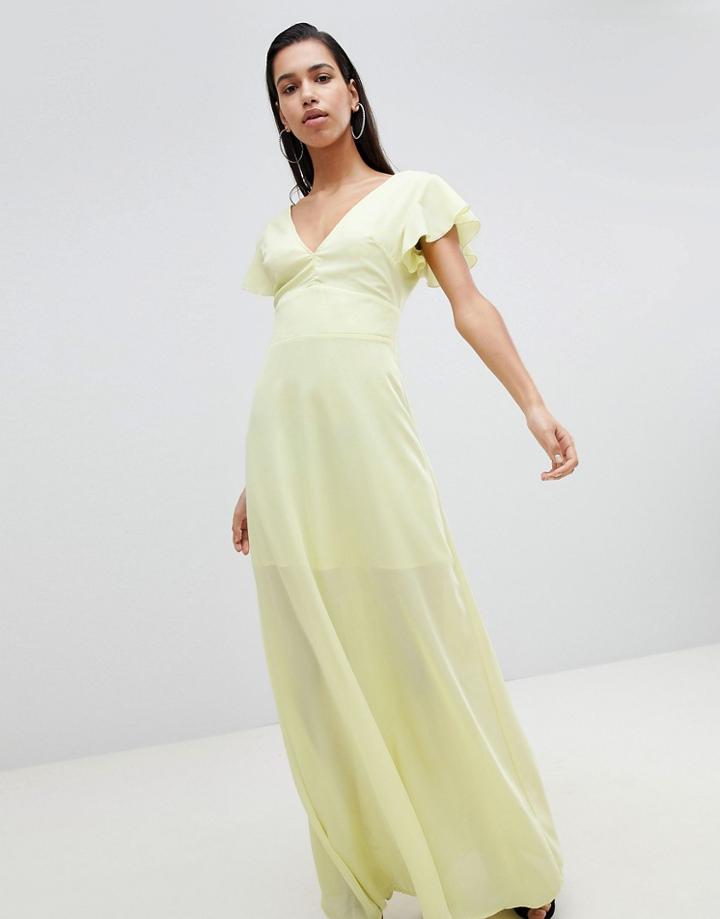 Prettylittlething Angel Sleeve Maxi Dress - Yellow