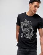 Solid T-shirt With Koi Carp Print - Black