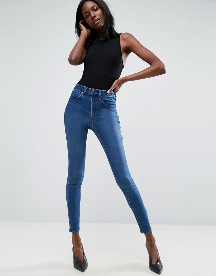 Asos 'sculpt Me' Premium Jean In Nina Mid Wash - Blue