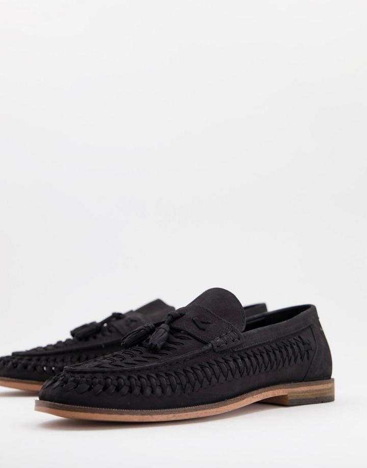 River Island Woven Leather Loafers In Black