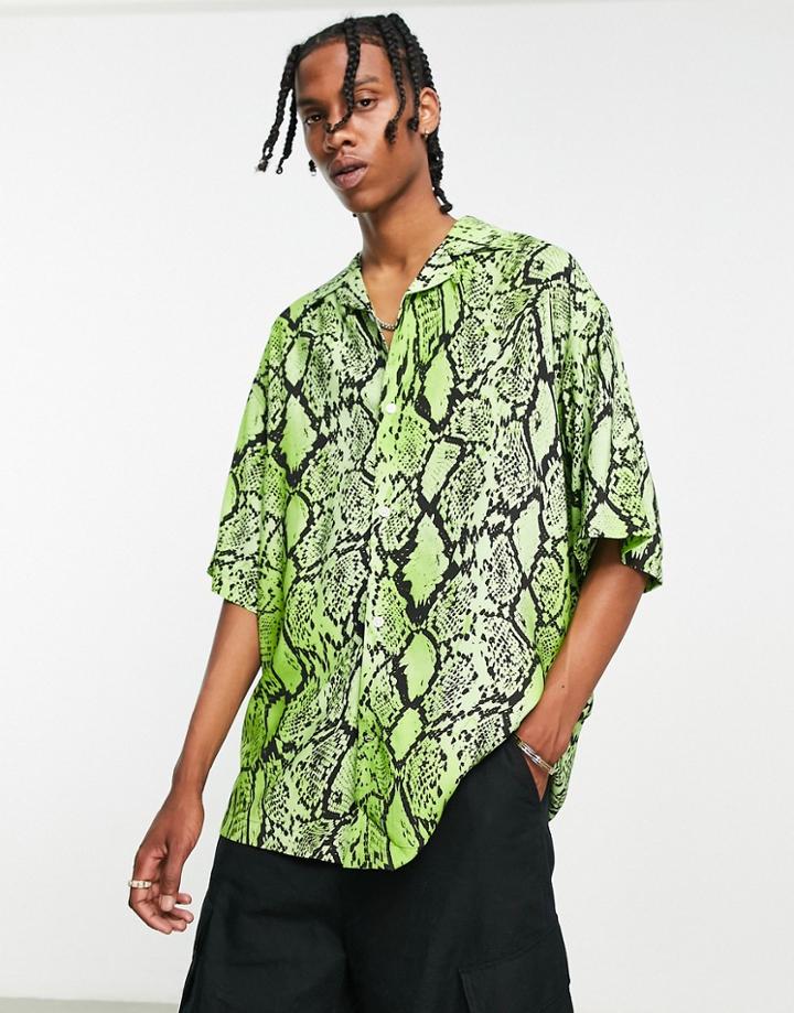 Weekday Coffee Snake Print Oversized Shirt In Green