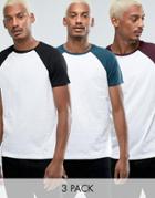 Asos T-shirt With Contrast Raglan Sleeves 3 Pack Save - Multi