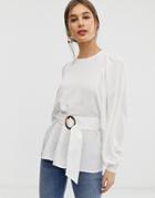 Asos Design Oversized Top With Belt Detail - White