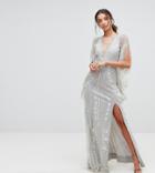 A Star Is Born Tall Embellished Maxi Dress With Cape Sleeves - Silver