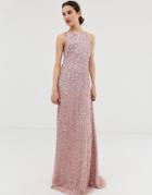 Angel Eye Square Neck All Over Embellished Maxi Dress - Pink