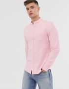 Asos Design Slim Fit Casual Oxford Shirt In Pink With Grandad Collar