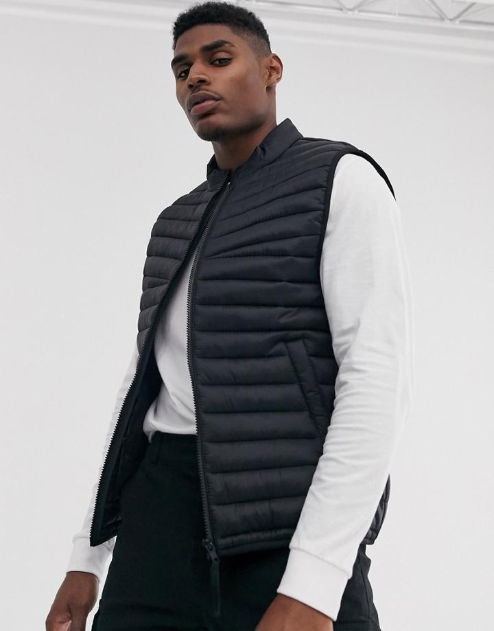 Asos Design Vest With Stand Collar In Black - Black