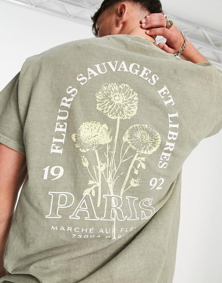 New Look Paris Backprint T-shirt In Sage-green