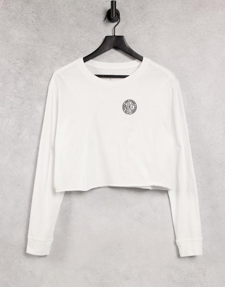 Nike Cropped Long Sleeve T-shirt In White With Back Print