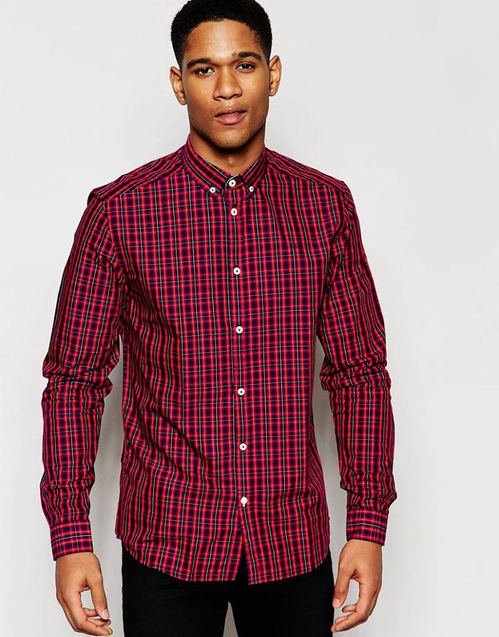 Solid Mini Plaid Shirt - Red