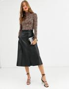 Lab Leather Button Front A-line Midi Skirt