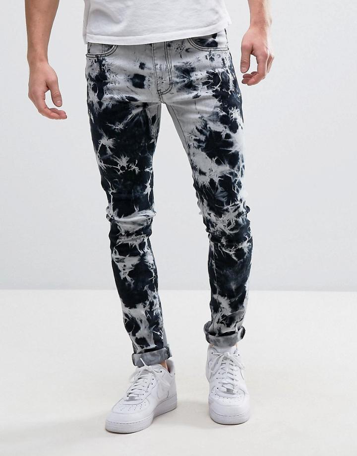 Liquor & Poker Black Wash Ombre Tie Dye Skinny Jean - Black