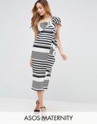 Asos Maternity One Shoulder Scuba Ruffle Stripe Midi Dress - Multi
