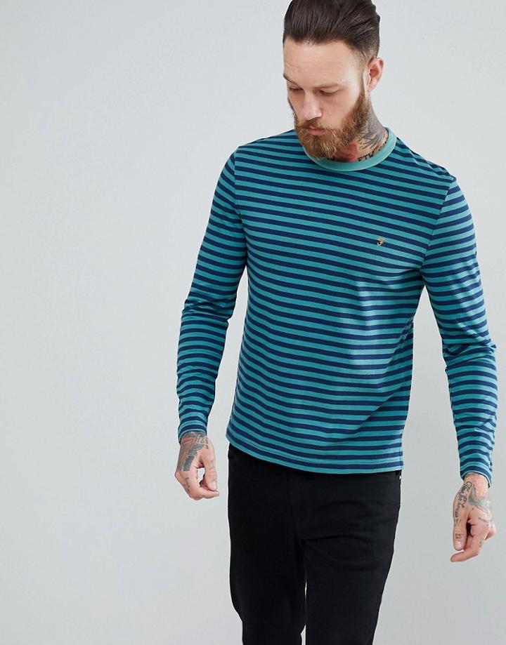 Farah Trafford Slim Fit Stripe Long Sleeve Top In Green - Green