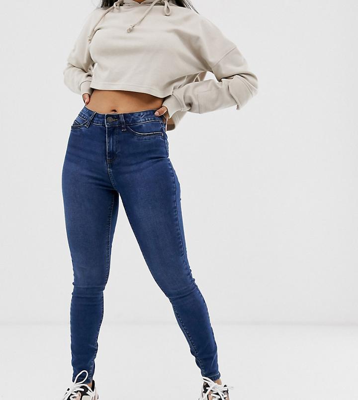 Noisy May Petite High Waisted Skinny Jeans In Mid Blue Wash-black