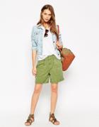 Asos Soft Pleated Utility Shorts With Patch Pockets - Khaki