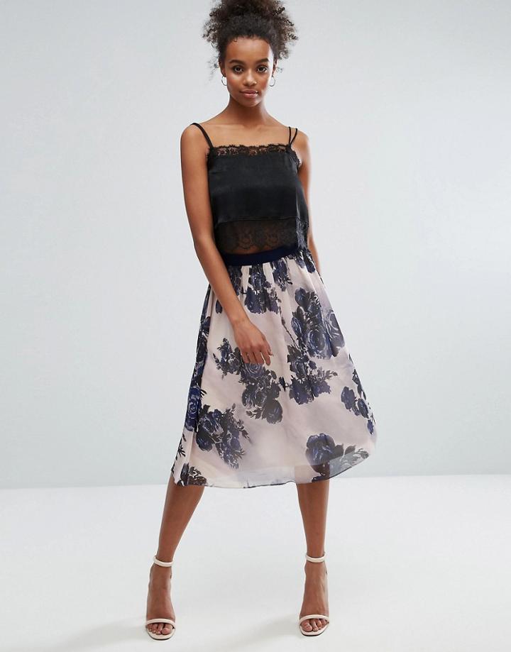 Little Mistress Sheer Floral A Line Skirt - Pink