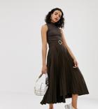 River Island Pleated Midi Skirt In Chocolate - Brown