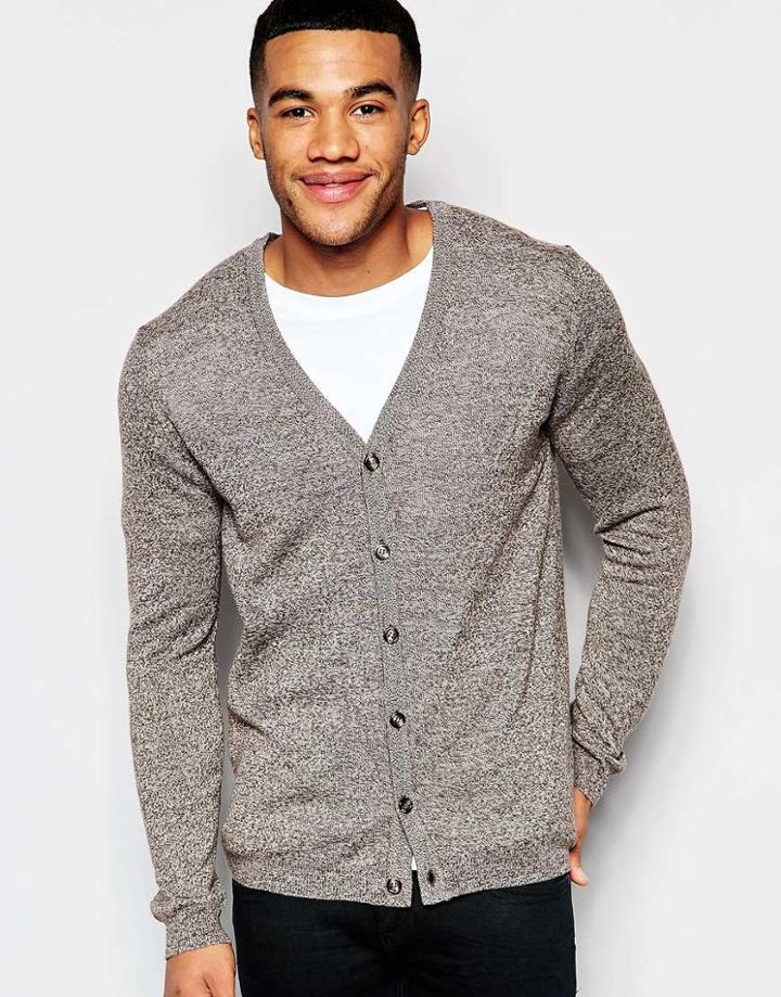 Asos Merino Wool Cardigan In Brown - Brown Twist