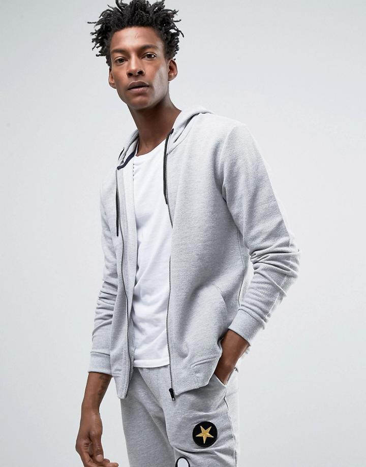 Only & Sons Waffle Zip Thru Hoodie In Light Gray Melange - Gray