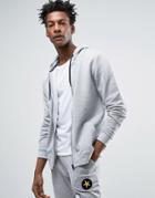 Only & Sons Waffle Zip Thru Hoodie In Light Gray Melange - Gray