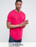 Asos Tall Longline Knitted T-shirt With Curved Hem In Raspberry - Pink