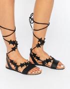 Daisy Street Star Gladiator Flat Sandals - Black