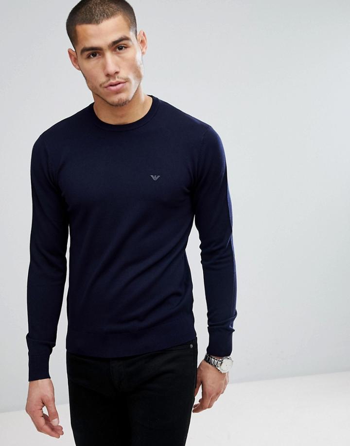 Emporio Armani Crew Neck Logo Sweater In Navy - Navy