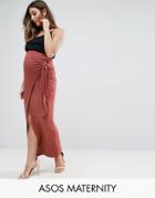 Asos Maternity Over The Bump Maxi Skirt With Twist Knot - Pink
