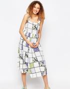 Asos Africa X Chichia Extreme Swing Midi Dress In Grid Print - Multi