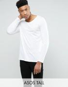 Asos Tall Long Sleeve T-shirt With Scoop Neck In White - White