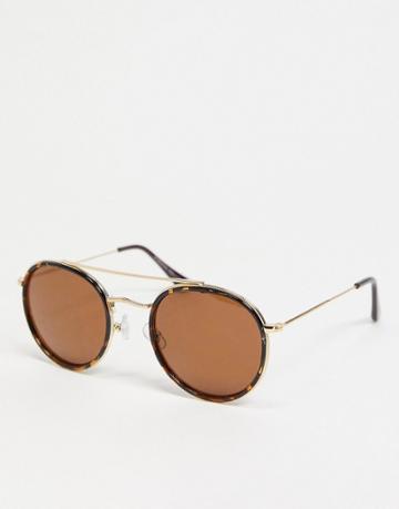 Pieces Round Sunglasses In Tortoiseshell-brown
