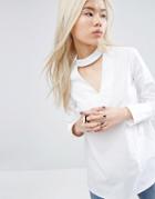 Asos White V-cut Out Shirt With Button Down Back - White