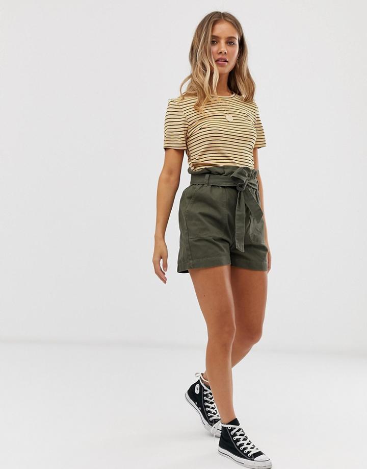 New Look Paperbag Utility Belted Short In Dark Khaki