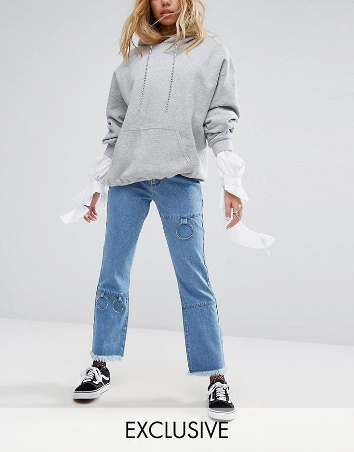 Mad But Magic Kick Flare Jeans With Metal Details - Blue